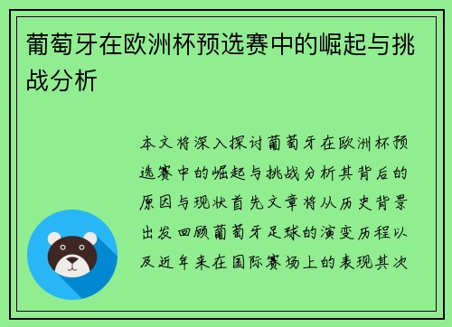 葡萄牙在欧洲杯预选赛中的崛起与挑战分析